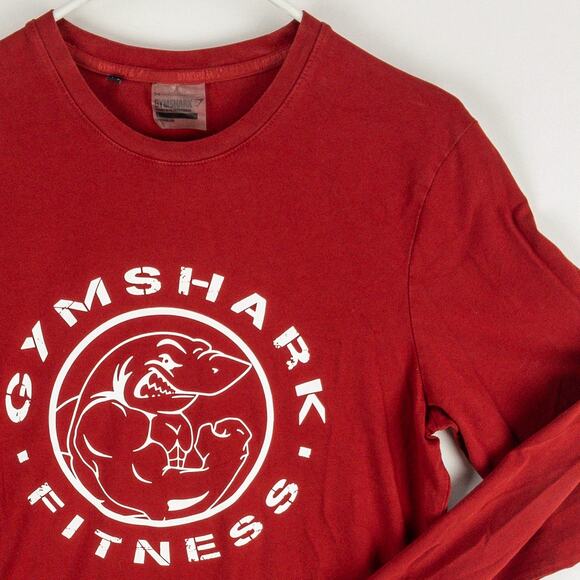 Gymshark T-Shirt Men’s Large Athletic Fit Red Long Sleeve Graphic Legacy Shark - Picture 3 of 10